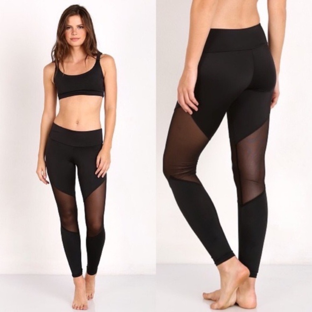 Onzie Black High Rise Mesh Sheer Panel Leggings Yoga Activewear M/L